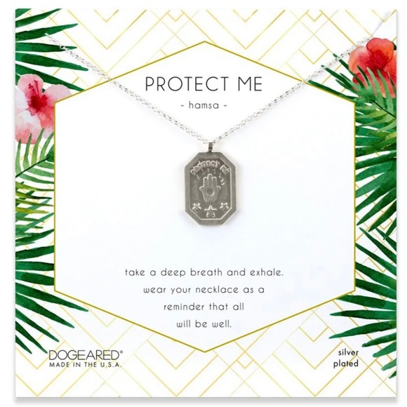 NWT NIB DOGEARED SILVER PROTECT ME HAMSA TABLET NECKLACE - Picture 1 of 10